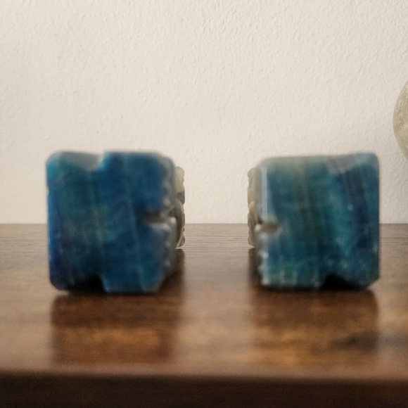 Vintage Natural Stone Marble Small Pair of 2 Tiki Aztec Figurine Bookends - Picture 3 of 8